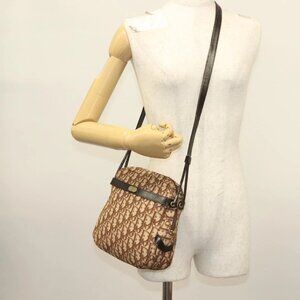 Christian Dior Trotter Canvas Shoulder Bag Brown Gold Auth 141040